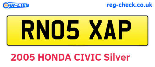 RN05XAP are the vehicle registration plates.