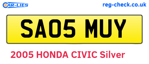 SA05MUY are the vehicle registration plates.