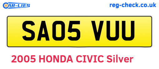 SA05VUU are the vehicle registration plates.