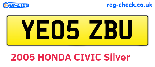 YE05ZBU are the vehicle registration plates.