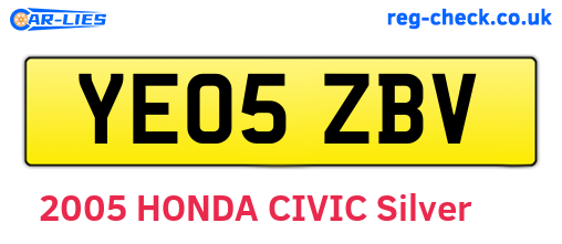 YE05ZBV are the vehicle registration plates.