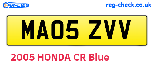 MA05ZVV are the vehicle registration plates.