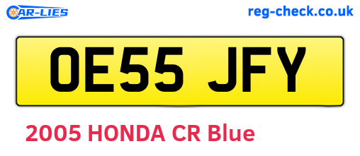 OE55JFY are the vehicle registration plates.