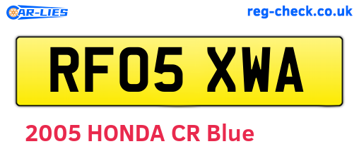 RF05XWA are the vehicle registration plates.