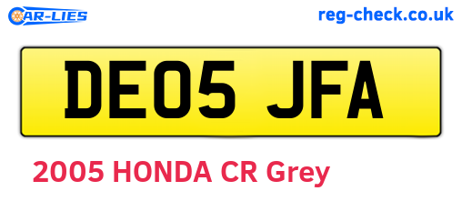 DE05JFA are the vehicle registration plates.