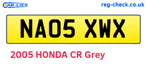NA05XWX are the vehicle registration plates.