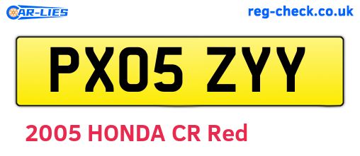 PX05ZYY are the vehicle registration plates.
