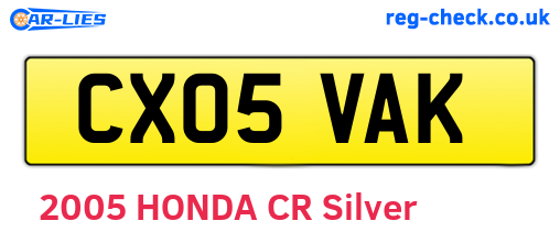 CX05VAK are the vehicle registration plates.