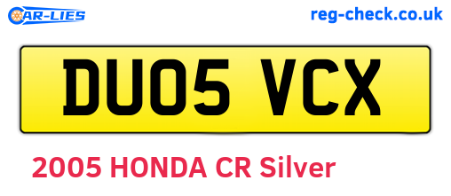 DU05VCX are the vehicle registration plates.