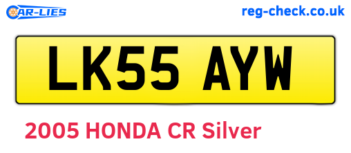 LK55AYW are the vehicle registration plates.
