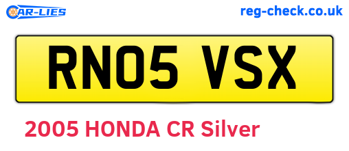 RN05VSX are the vehicle registration plates.