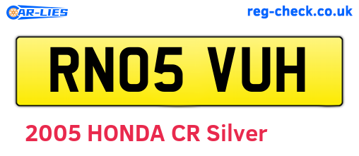 RN05VUH are the vehicle registration plates.