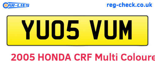 YU05VUM are the vehicle registration plates.