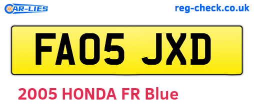 FA05JXD are the vehicle registration plates.