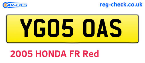 YG05OAS are the vehicle registration plates.