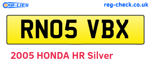 RN05VBX are the vehicle registration plates.