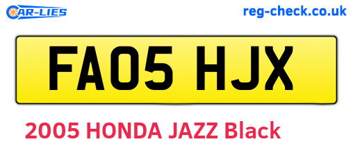 FA05HJX are the vehicle registration plates.