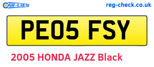 PE05FSY are the vehicle registration plates.