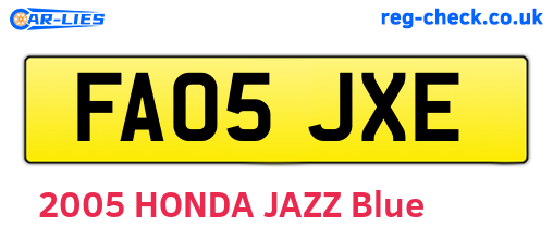 FA05JXE are the vehicle registration plates.