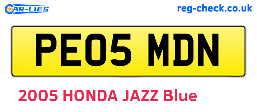 PE05MDN are the vehicle registration plates.