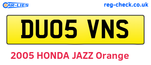 DU05VNS are the vehicle registration plates.