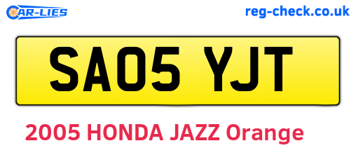 SA05YJT are the vehicle registration plates.