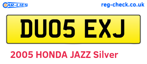 DU05EXJ are the vehicle registration plates.