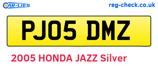 PJ05DMZ are the vehicle registration plates.