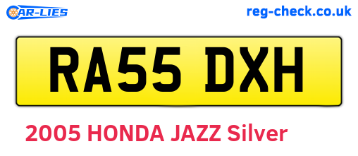 RA55DXH are the vehicle registration plates.
