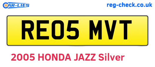 RE05MVT are the vehicle registration plates.