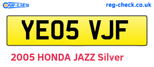 YE05VJF are the vehicle registration plates.