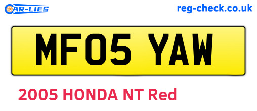 MF05YAW are the vehicle registration plates.