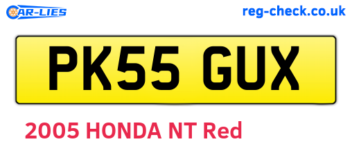 PK55GUX are the vehicle registration plates.