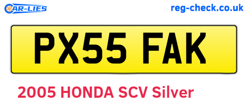 PX55FAK are the vehicle registration plates.