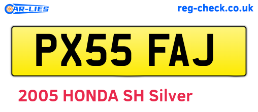 PX55FAJ are the vehicle registration plates.