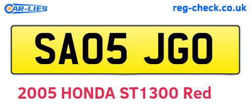SA05JGO are the vehicle registration plates.