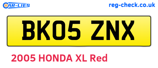 BK05ZNX are the vehicle registration plates.