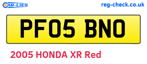 PF05BNO are the vehicle registration plates.