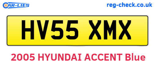 HV55XMX are the vehicle registration plates.