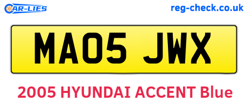 MA05JWX are the vehicle registration plates.