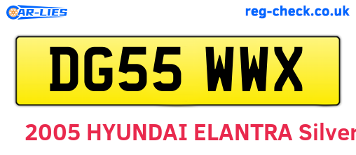 DG55WWX are the vehicle registration plates.