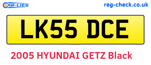 LK55DCE are the vehicle registration plates.