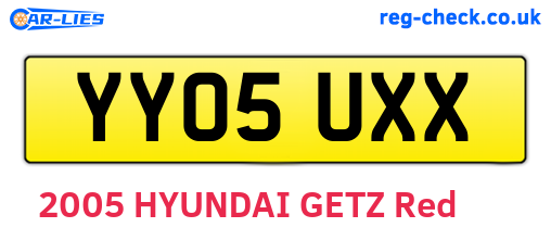 YY05UXX are the vehicle registration plates.