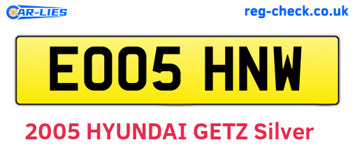 EO05HNW are the vehicle registration plates.