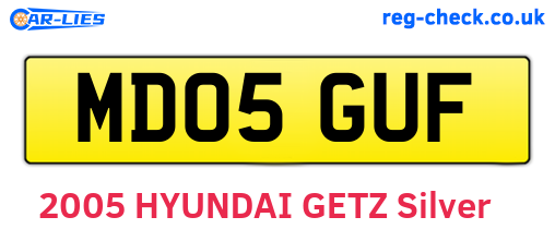 MD05GUF are the vehicle registration plates.