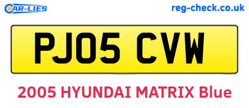 PJ05CVW are the vehicle registration plates.