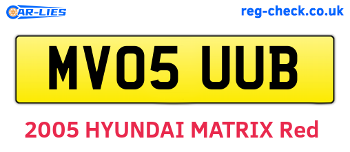 MV05UUB are the vehicle registration plates.