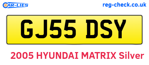 GJ55DSY are the vehicle registration plates.