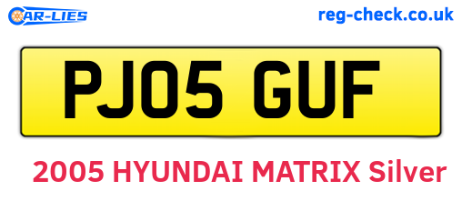 PJ05GUF are the vehicle registration plates.