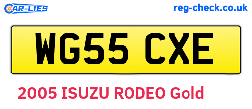 WG55CXE are the vehicle registration plates.